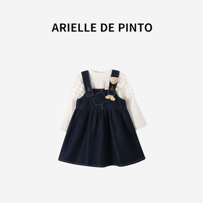 French Arielle De Pinto Girls Autumn Clothing Suits New Arrival Girl s Western Style Fashion Suspender Dress Children s Clothing Image color 90cm