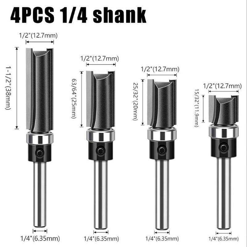 

Подшипник прямой фрезерный резак копировальный фреза линейный резак фрезерный станок фреза деревообрабатывающий инструмент 6 мм 1/4 дюйма хвостовик 4pcs 1/4inch shank чёрный