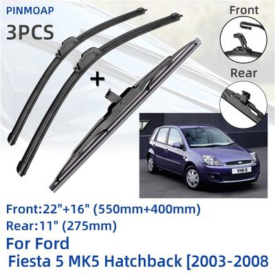 Für Ford Fiesta 5 MK5 Fließheck 2003-2008 Vorne Hinten Wischer Klingen Pinsel Cutter Zubehör J Haken 2003 2004 2005 2006 2007 2008