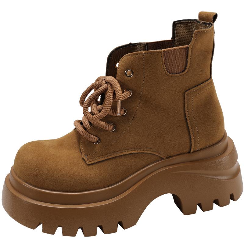 Queen Fan retro small thick heel thick-soled Martin boots women's 2025 new autumn versatile height-increasing short boots