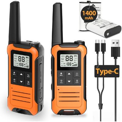 Long Range Rechargeable Walkie Talkie Radio Walky Talky Family Walkie-Talkie with 1400 mAh Battery USB Charger for Hiking Camping Trip (2 Pack)