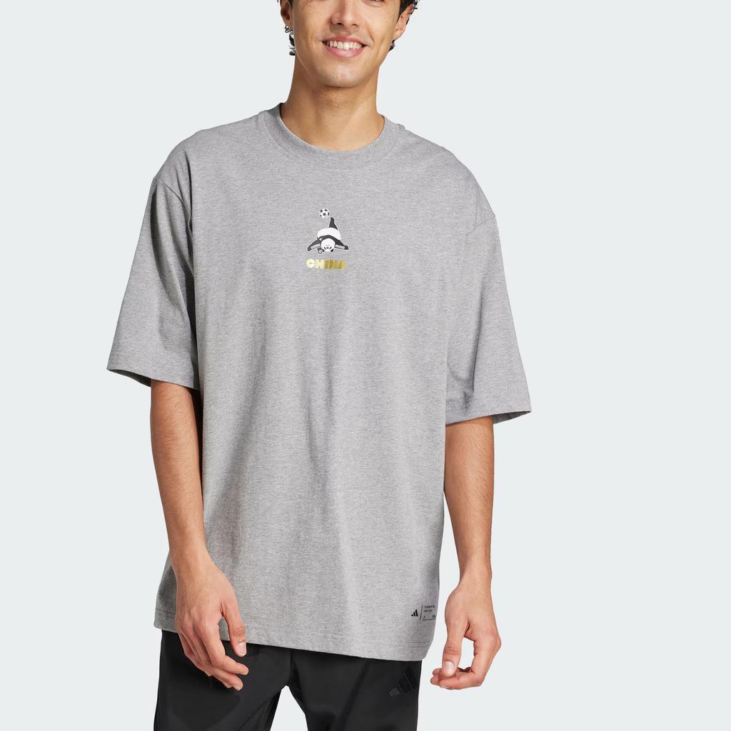 Adidas Panda Goal Graphic Printed Sports Casual Crew Neck Short Sleeve T-Shirt Unisex Tops Heather-Grey JZ3272