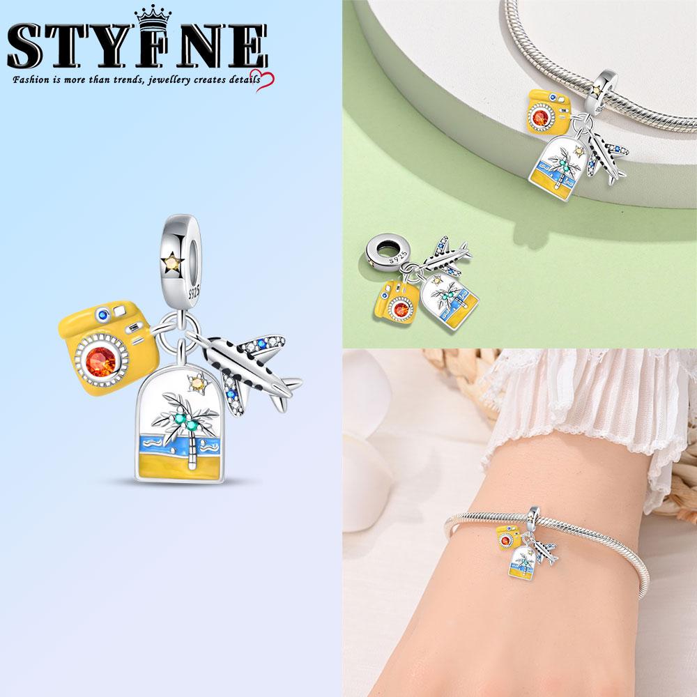 Anniversary Luggage Airplane Passport Three-Piece Set Copper Charms Fit Original Bracelet Jewelry Making For Women Gift