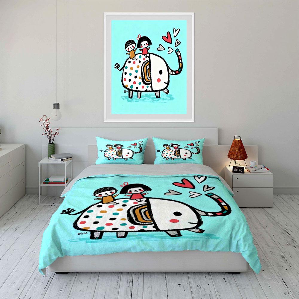 Elephant Kids Art Decor Set Soft Comfortable Duvet Cover Bedding Set Included 1*Duvet Cover & 2*Pillowcases, Gift