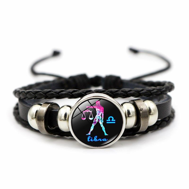 12 Constellations Charm Bracelet Men Women Fashion Multilayer Weave Leather Bracelet Birthday Gifts