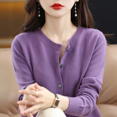 Knitted Cardigan Early Spring Crew Neck Sweater Women's Long Sleeve Solid Color Versatile Jacket Sweater