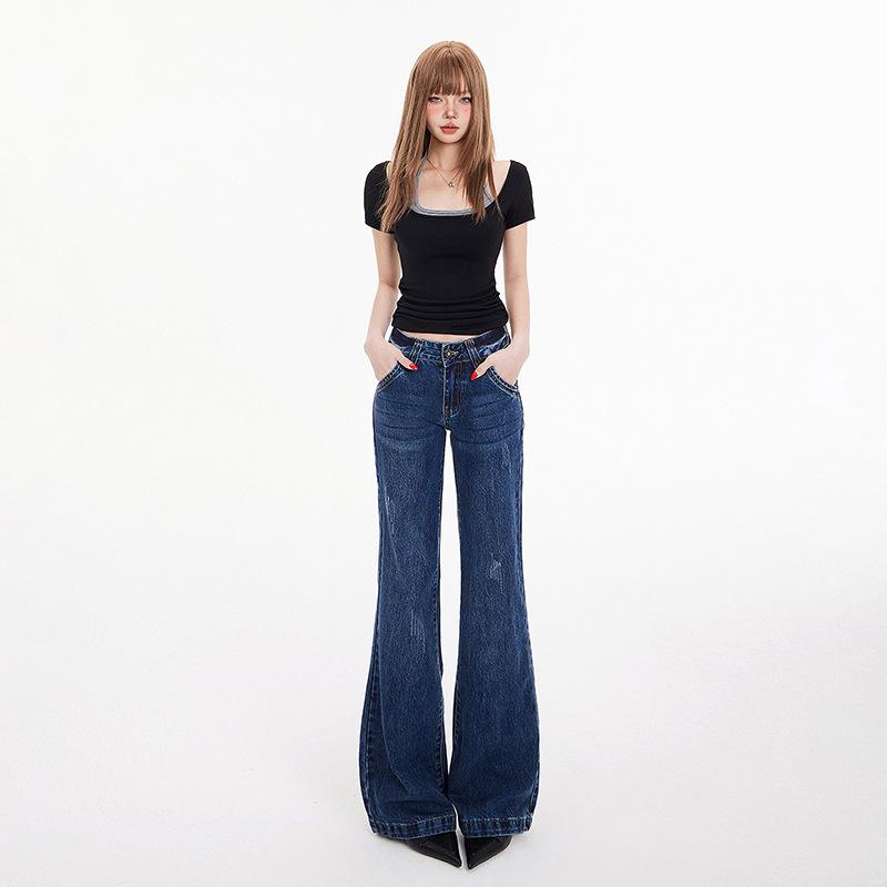 American Spice Girl Low Waist Slightly Pulled Jeans Women's New Year's Spring and Autumn New Slim and Skinny Legs Flared Pants