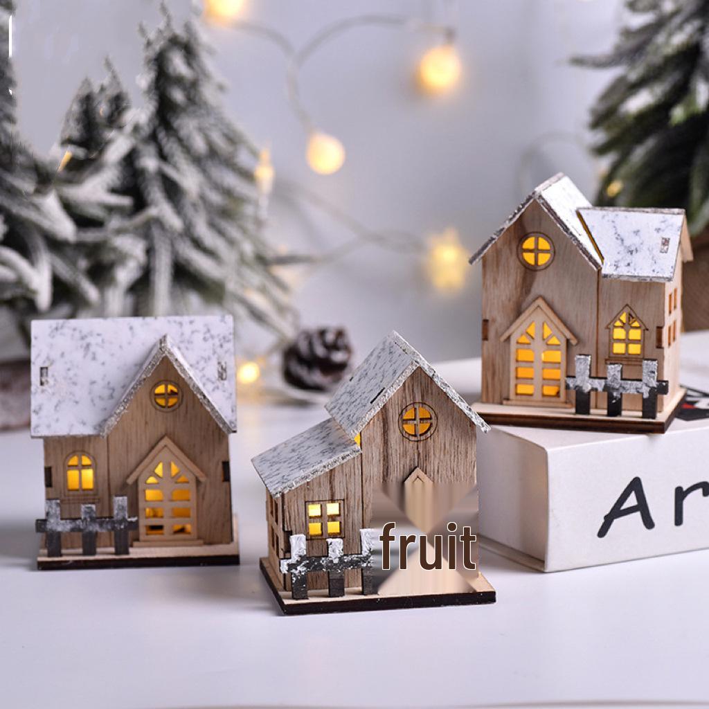 LED Luminous Wooden Christmas House Tabletop Decoration Ornament