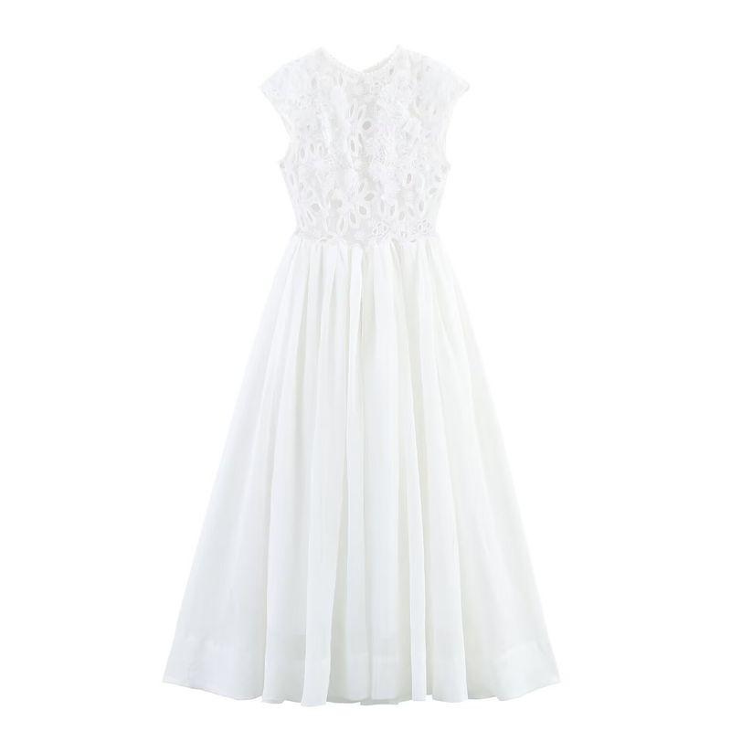 

Jnleaog Осень Новинка Женская Одежда Модный Стиль Стильный Элегантный Французский Стиль Платье с Трехмерным Цветочным Декором White XS