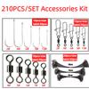 210PCS Fishing Hook Bearing Swivel Snap Clips Wire Leaders 2#-10# 20-30cm High Carbon Steel Heavy Duty Saltwater Accessories