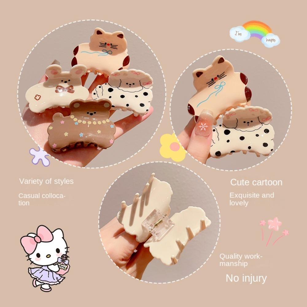 Puppy Plaid Dog Crab Clip Acrylic Spotted Cat Hair Clip Girly Cartoon Animal Hair Claw  Headdress