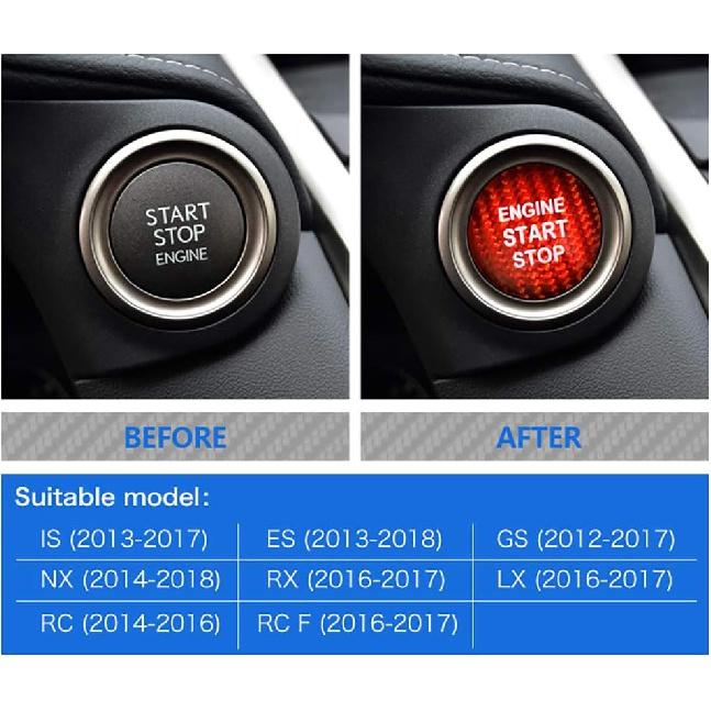 FLUGGESCHWINDIGKEIT Carbon Faser Auto Motor Start-Taste Aufkleber für Lexus IS250 IS200 IS300 ES350 ES330 GS350 GS300 NX300 NX200T RX350 RX300 LX RC (rot)