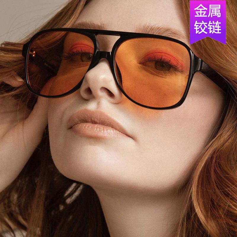 Cross-border European and American retro double beam sunglasses 2022 new trendy ins personalized big frame Internet celebrities same toad sunglasses