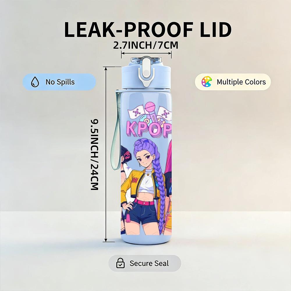 1PC Kpop Two Girl Anime Character 750ml Color Plastic Sports Water Bottle Leakproof Flip Straw Lid Suitable for Sports Office Home Use