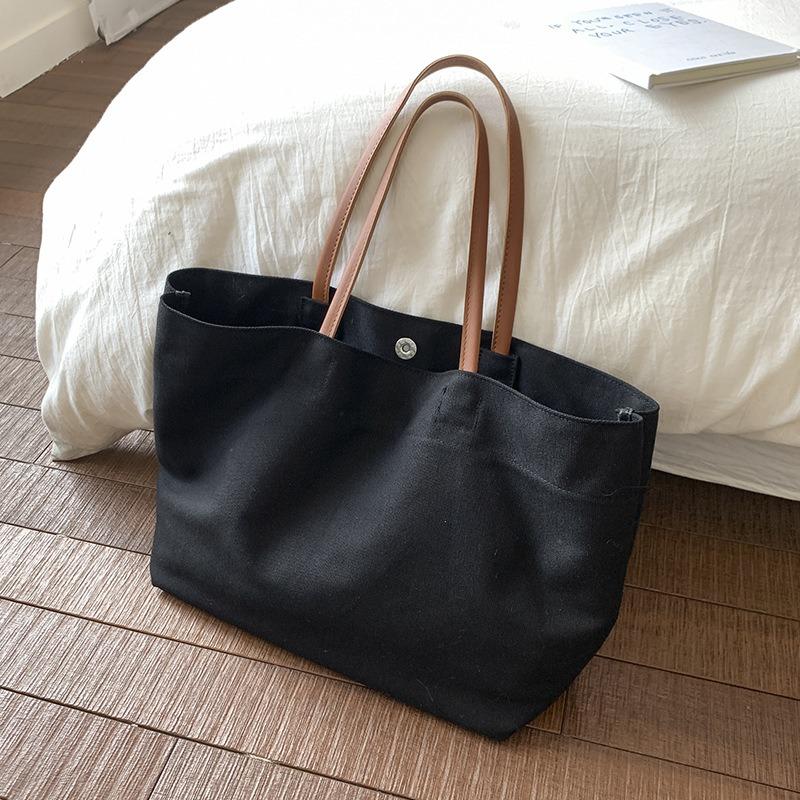 New Fashion Casual Shoulder Bag Portable Large Capacity Shopping Bag Solid Color Lightweight Canvas Tote Bag