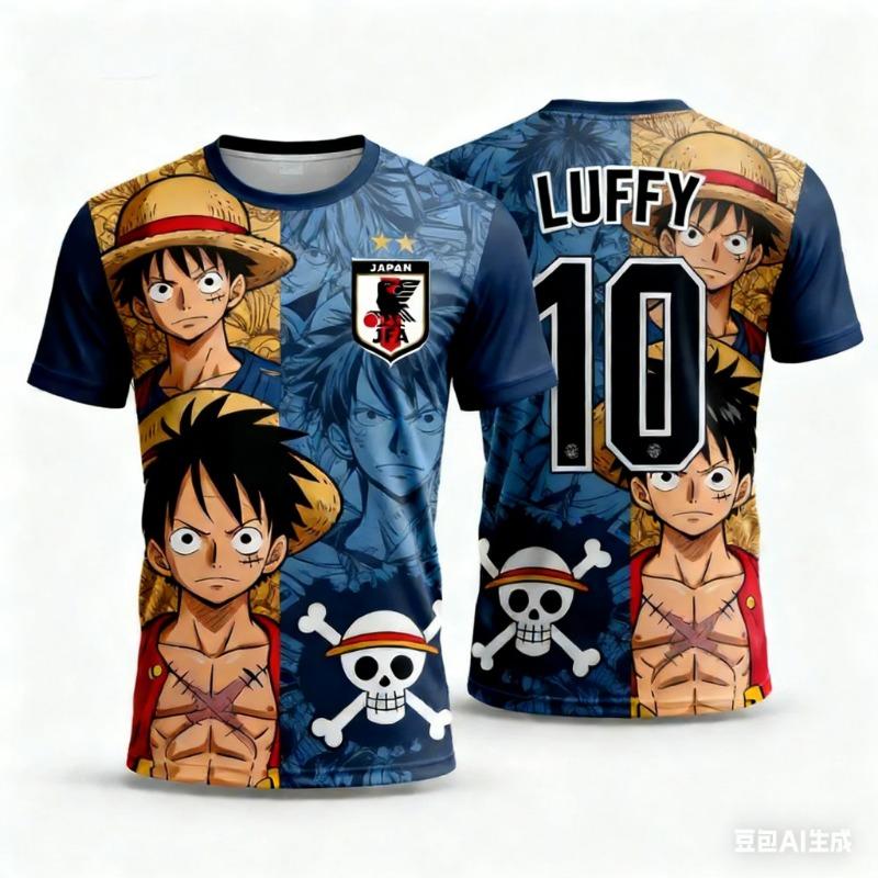 2026 Japan One Piece Luffy Football Jersey T-shirt Kids Football Special Jersey Kit Adult Men's/Women's Quick-Drying Sweatshirt