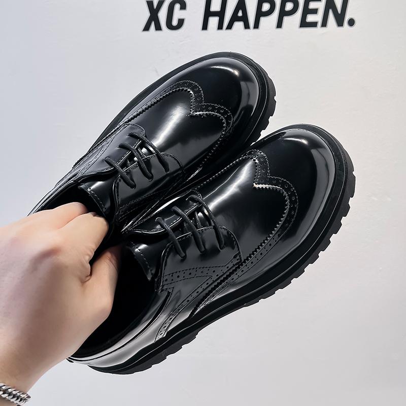 Fashion Lacquer leather Derby Men's Shoes Fashionable retro design style Daily Youth Trendy Party Outdoor street Black Green shoes Hot