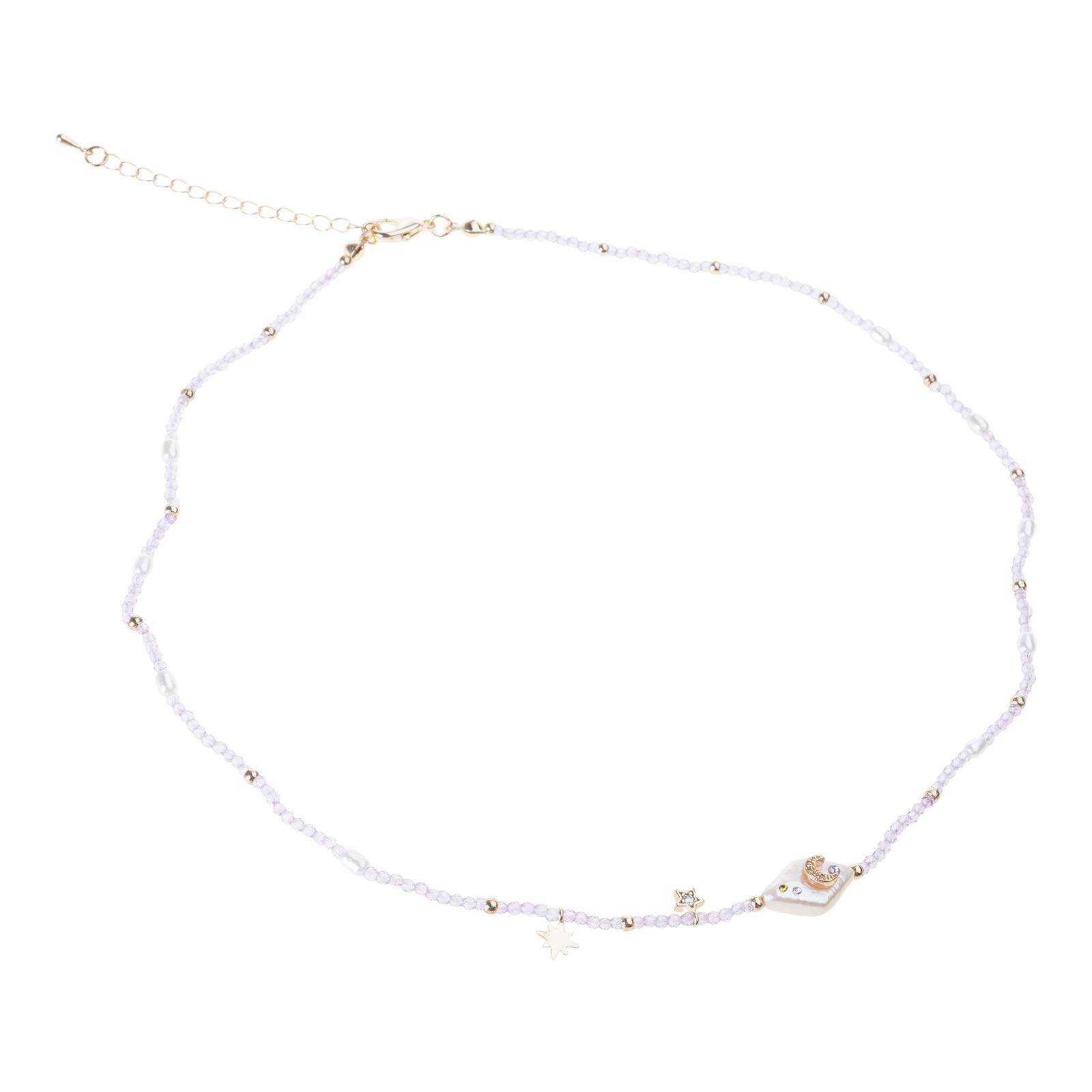 

Handmade Moon Star Imitation Pearl Necklace with Zircon Accent for Women Stylish Collarbone Chain Gift Idea