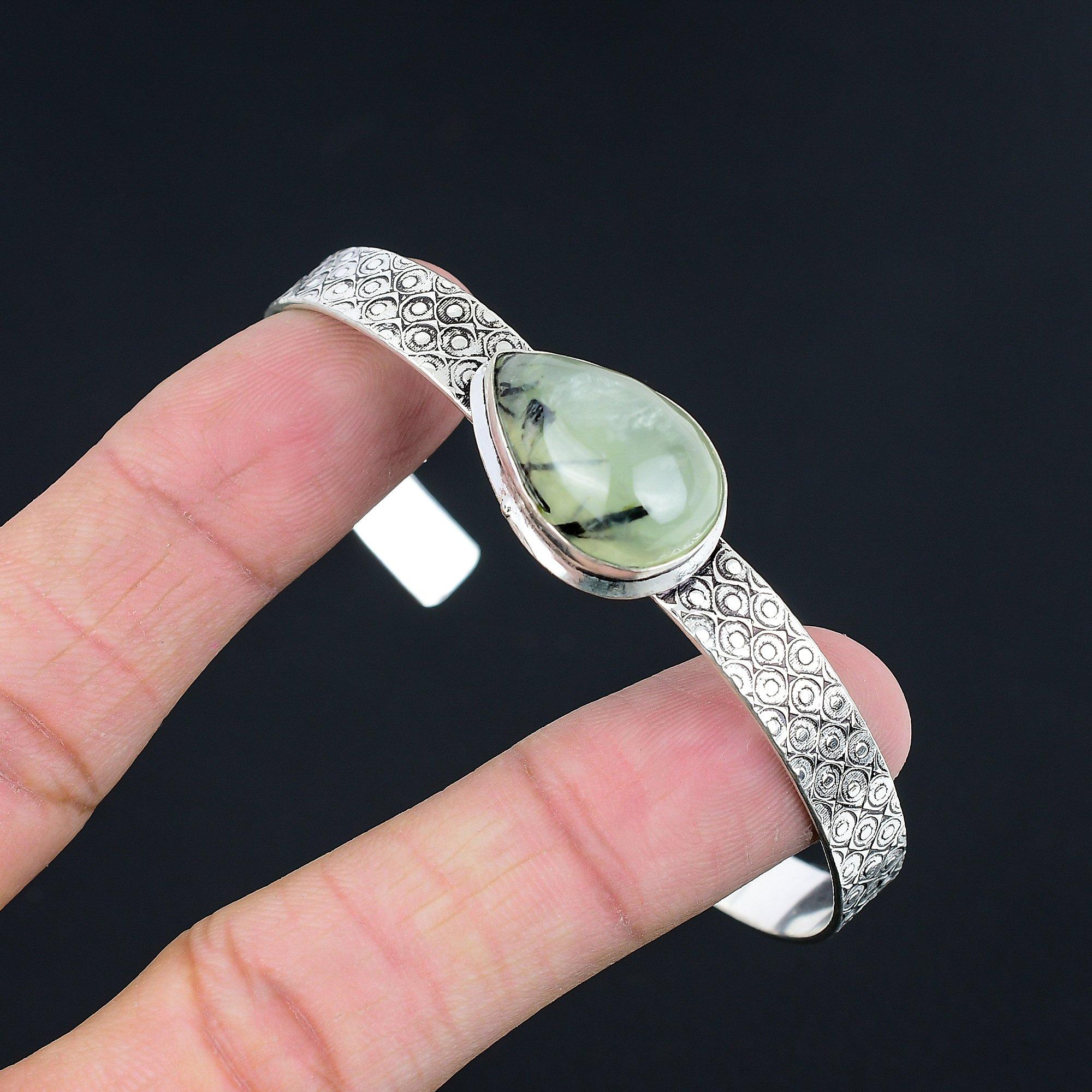 

Mothers day Deal 925 Silver Moss Moss Prehnite Gemstone Birthday Bangle Bracelet Adjustable