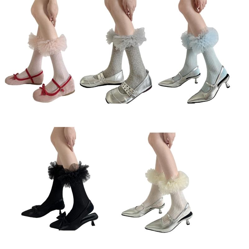 Women Ankle Dress Socks Sweet Ruffle Frilly Crew Socks Ballet Style Calf Socks Princesses Socks Cotton Bootie Socks
