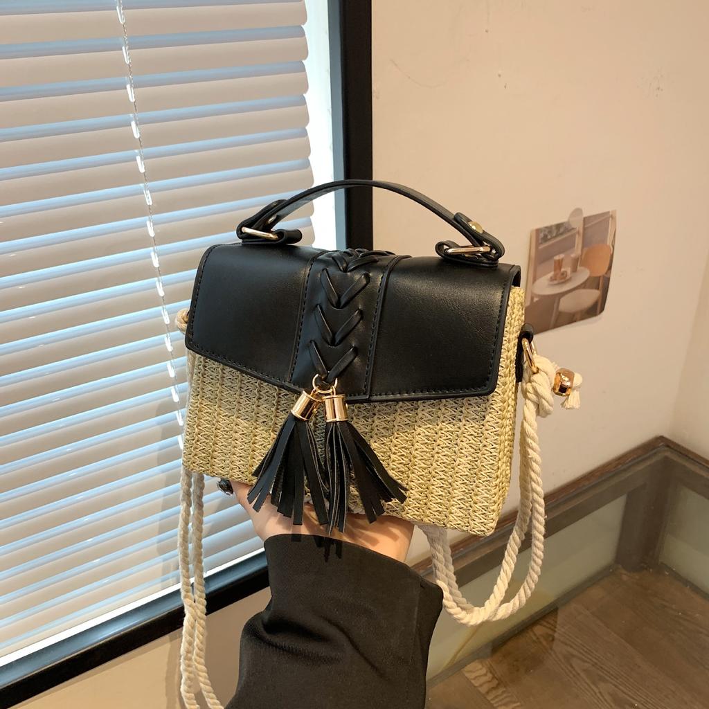 2024 Noua geantă de plajă portabilă cu iarbă țesută, geantă versatil cu ciucuri pentru fete, geantă de telefon mobil, geantă de mână