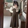 French Vintage Stitching Fake Two-piece Long-sleeved Dress Women's Spring and Autumn Doll Collar Elegant Long Dress