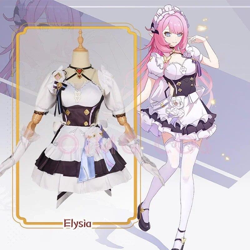 Elysia Cosplay Francouzská služka Costume Impact 3 Karneval Uniform Paruka Anime Halloween Kostýmy Muži Hra