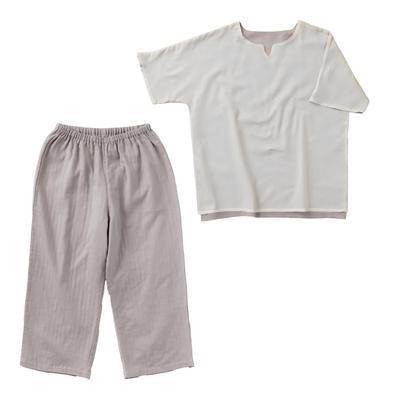 Gaze Feita em Leve e Duplamente Relaxada Perfeita para a Primavera e Tamanho [Wasaraf] Pijama Masculino Cor Sépia de Manga Curta, Japão, 100% Algodão,