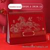 2026 Year of the Horse Desk Calendar with Festive Red Frame, Large Embossed Gold Chinese Style, Monthly Memo, Hot Stamped.