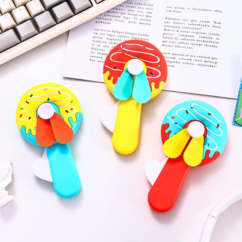 Random 1Pcs Mini Fan Cartoon Cute Ice Cream Cookies Mini Summer Portable Hand Pressure Fan Toys For Kids Adult Birthday Gift