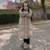 Solid Color Cotton Jacket Winter Down Coat Thickened Padded Stand Collar Neck Protection Knee Length Pockets Women Cold Weather Zipper Closure