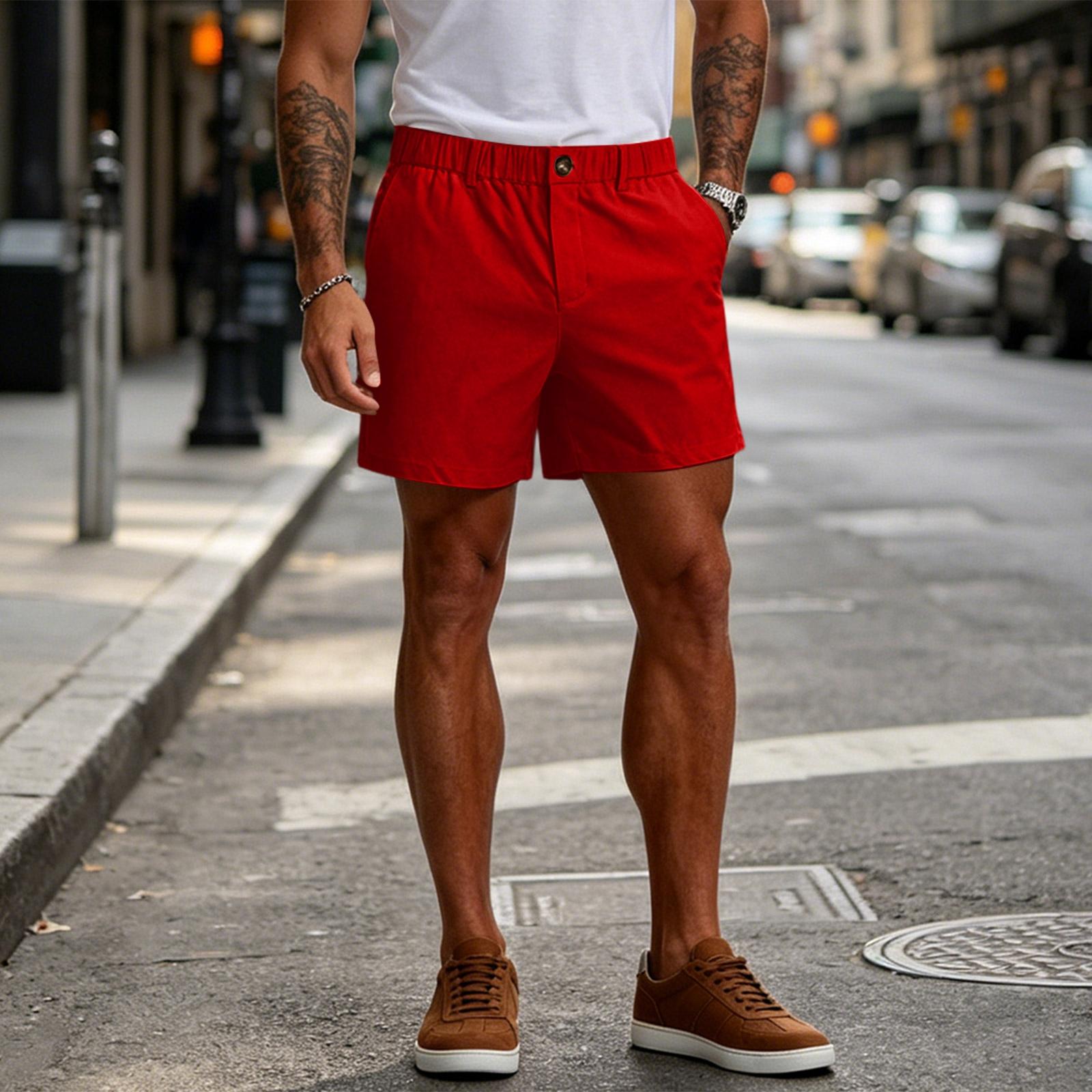 

Mens Casual Elastic Waist Shorts with Button and Zip Closure Relaxed Fit Lightweight Breathable Fabric for Everyday Wear XL червоний