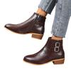 Women's Round Toe Block Heel Boots with Belt Side Zipper for Fall Winter