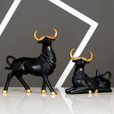 1 pár socha býka figurka šťastné řemeslo pro knihovnu, stůl, obývací pokoj, vánoční dárek