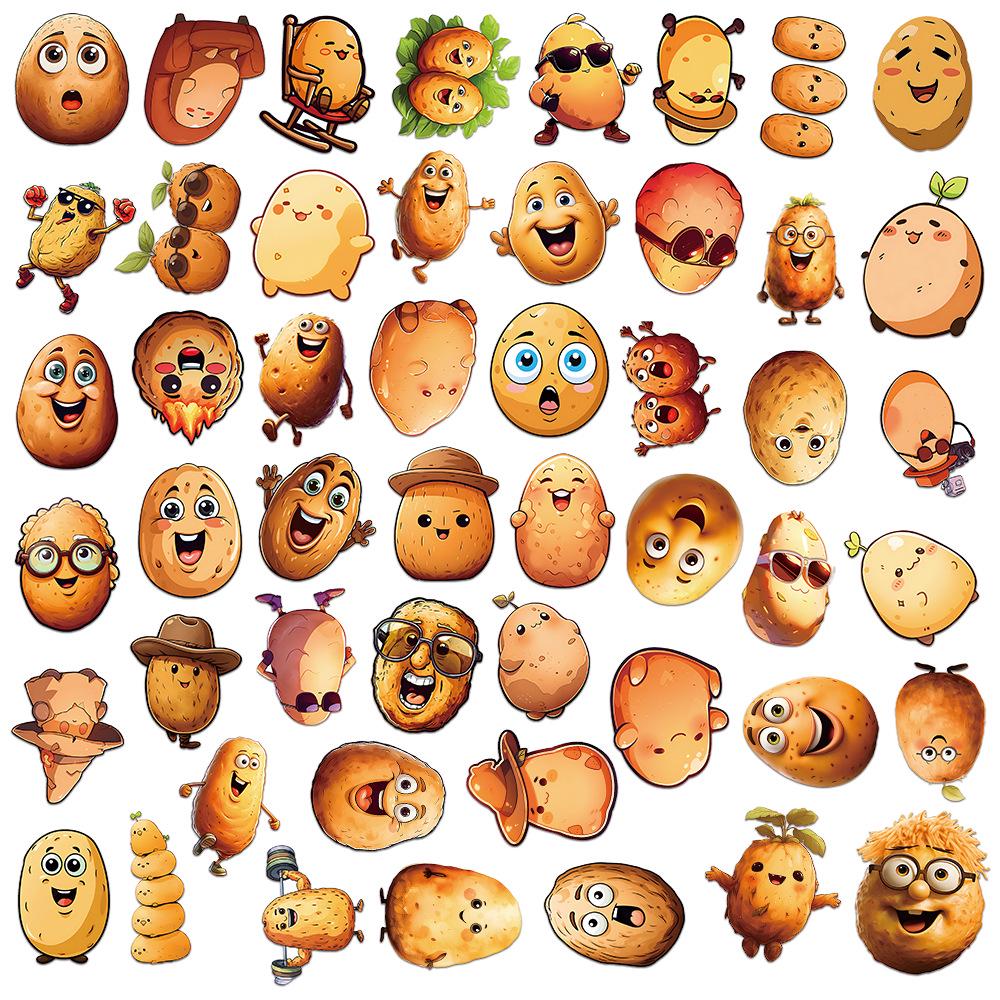 

50pcs Cartoon Potato Stickers: Creative Waterproof Decals for Water Bottles, Journals, Skateboards, and Suitcases