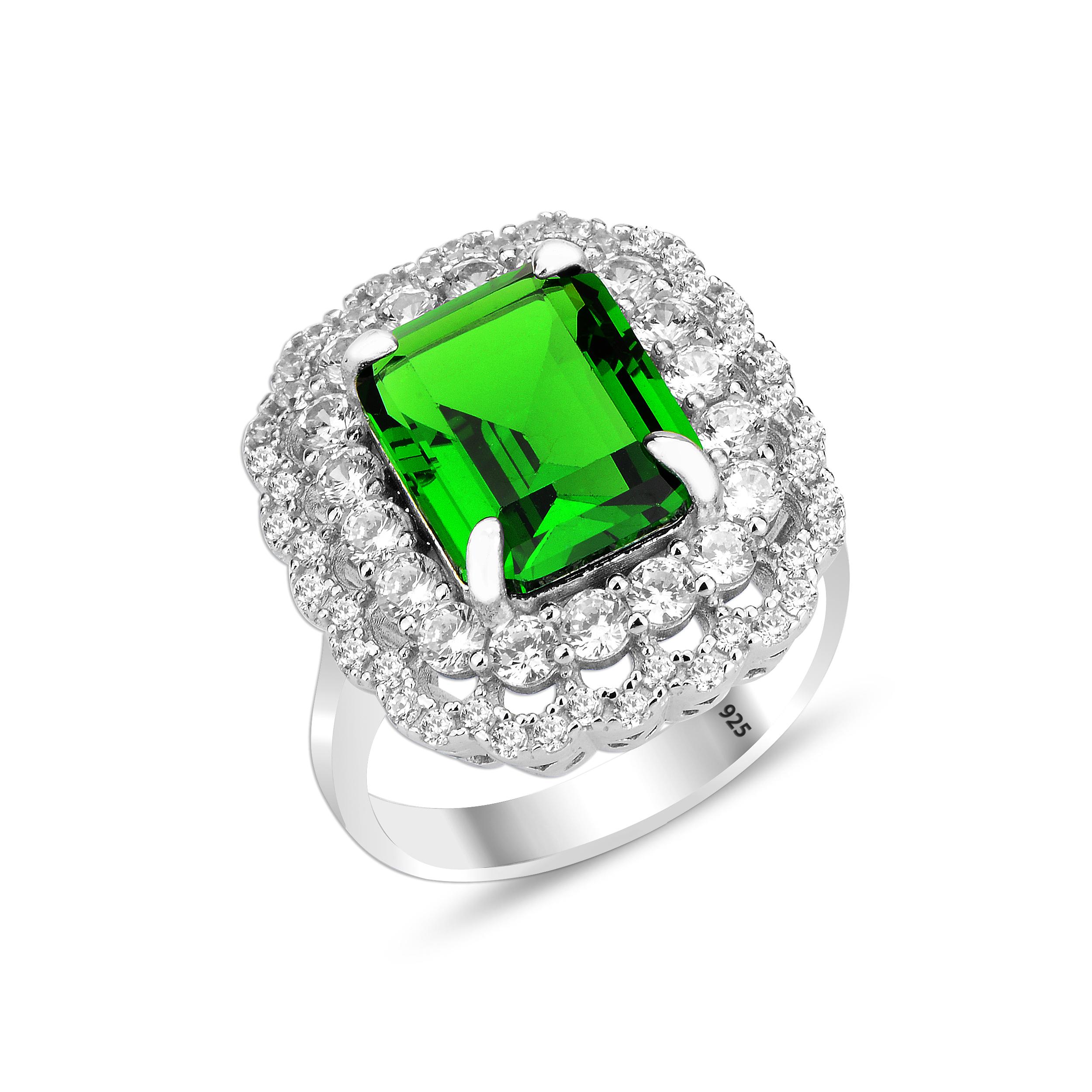 

Серебряное женское кольцо с изумрудным камнем 925K, турецкое кольцо ручной работы, изумрудное кольцо с кубическим цирконом, серебряное кольцо с уникальным дизайном 5 серебряный