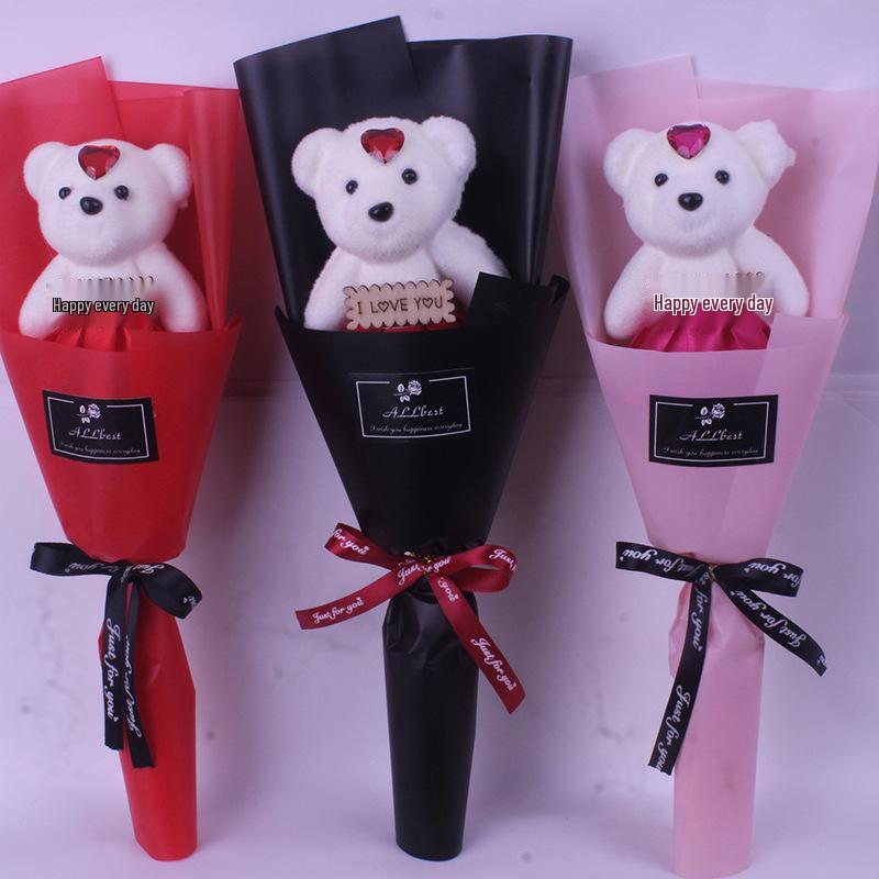 Valentine's Day Bear Bouquet: Cartoon Bear, Ice Cream Figure, Graduation Doll, Teacher's Gift, Rose Bear, Qixi Festival