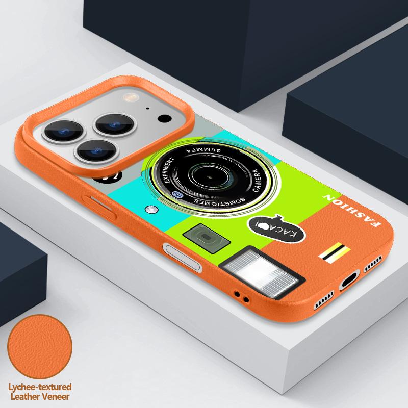 Vintage Camera Pattern Case For iPhone 17 18 Pro Max iPhone 16 15 14 13 Pro Max 17E Leather Texture Soft Silicone Phone Cover