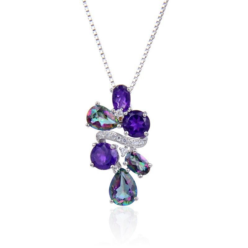 Light Luxury Gemstone Necklace Pendant, Female Personality Design Sense S925 Silver Inlaid Colored Crystal Pendant