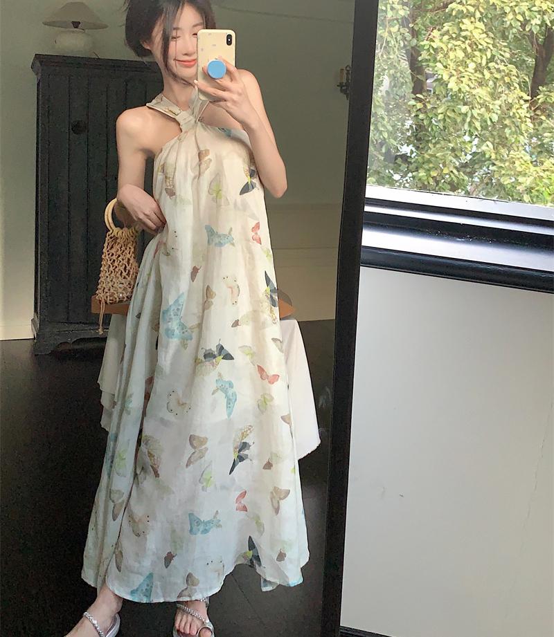 Rochie de vara pentru plaja cu imprimeu fluture dama rochie de soare eleganta rochii lungi midi