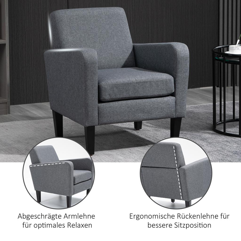 Single Armchair, Recliner Chair, Upholstered Chair with Wooden Legs, Linen-Look Fabric, 66 x 72 x 74 cm, Light Grey