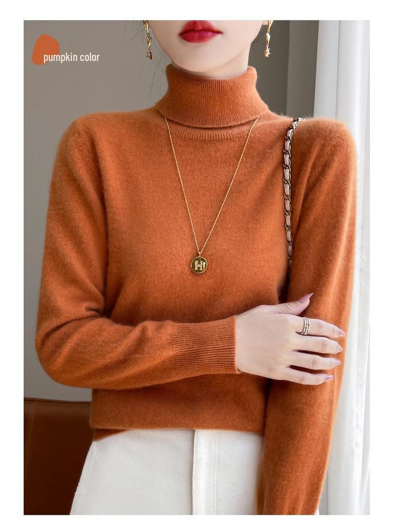 Damski sweter wełniany z wysokim dekoltem: Jesień Zima Moda Jednolity Kolor Dzianina