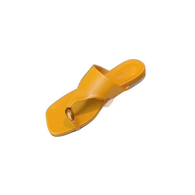 2025 New Set of Toes Square Head Versatile Flat Bottom Outer Wear Herringbone One Pedal Open Toe Cool Slippers Women's Summer Beach Shoes