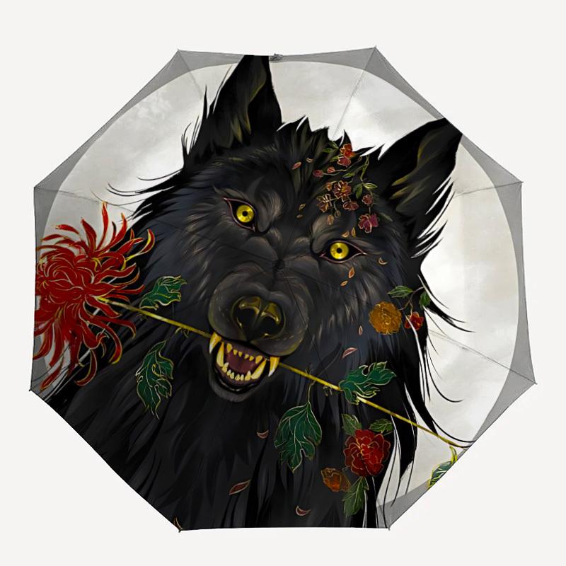 

1pc Wolf Flowers Automatic Open/Close Umbrella Compact Folding Umbrella, All-Season Portable Umbrella for Women/Men068