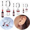 Authentic Original Copper Metal Red Wine Bottle Earring Asymmetrical Wine Glass Women's Earring High Quality Fine Jewelry Party Especial Especial