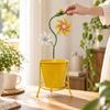 Yellow Iron Planter with Floral Metal Ornaments Indoor Outdoor Flower Stand