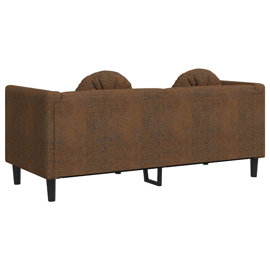 2 Seater Sofa with Cushions Brown Artificial Leather Suede Like Texture
