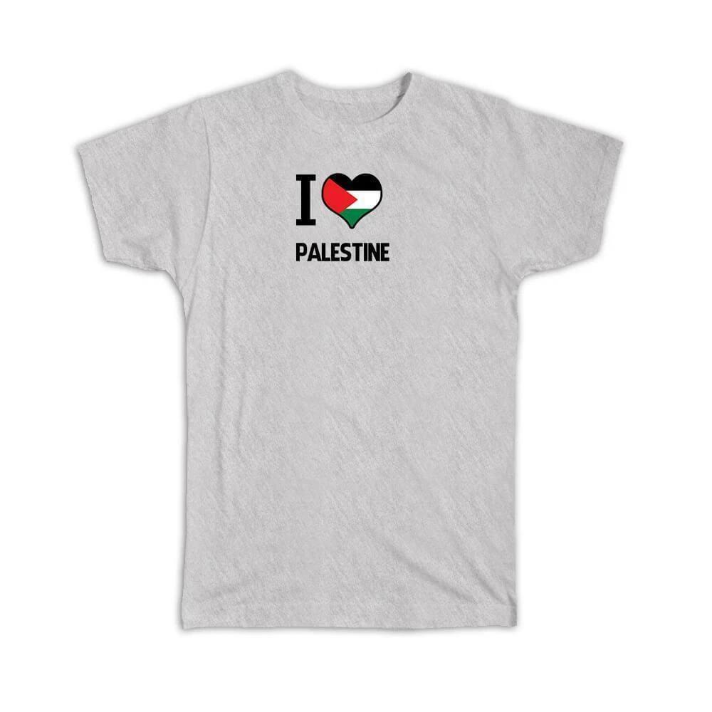 

Gift T-Shirt : I Love Palestine Flag Heart Country Crest Palestinian Expat L