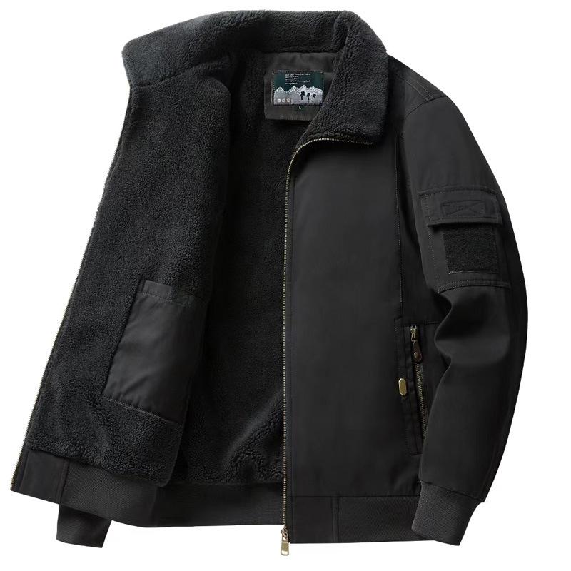 

Men s Plus Size Fleece-Lined Winter Jacket: Thick, Loose, Warm Lapel Coat for Middle-Aged, Casual Retro Workwear 4XL чорний