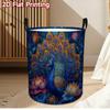 1pc Multi-size Laundry Basket, Pack of 1, 2D Flat Print Oval Laundry Basket, Depicting Majestic Roosters Surrounded by Flowers, Made of Polyester. Ide